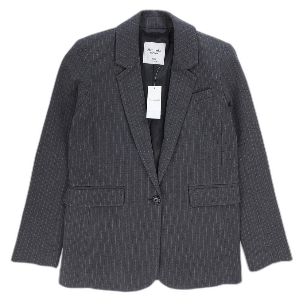 NWT Abercrombie Classic Suiting Blazer Gray Pinstripe Old Money Quiet Luxury XXS